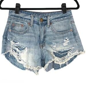American Eagle Light Wash Distressed Hi Rise Festival Shortie 0